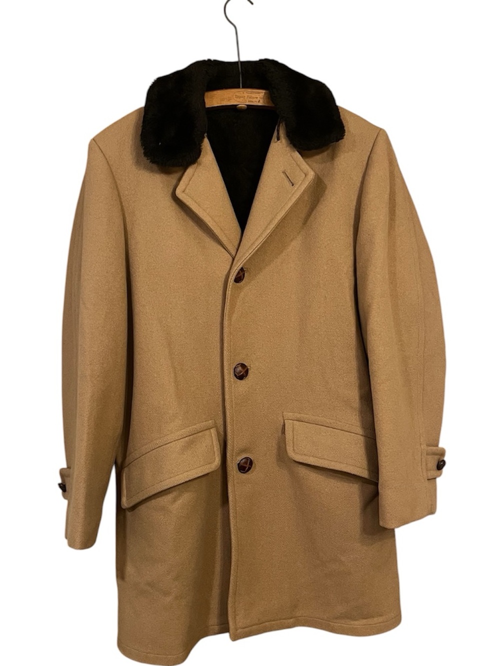 Vintage Camel Wool Coat Faux Fur Collar and liner